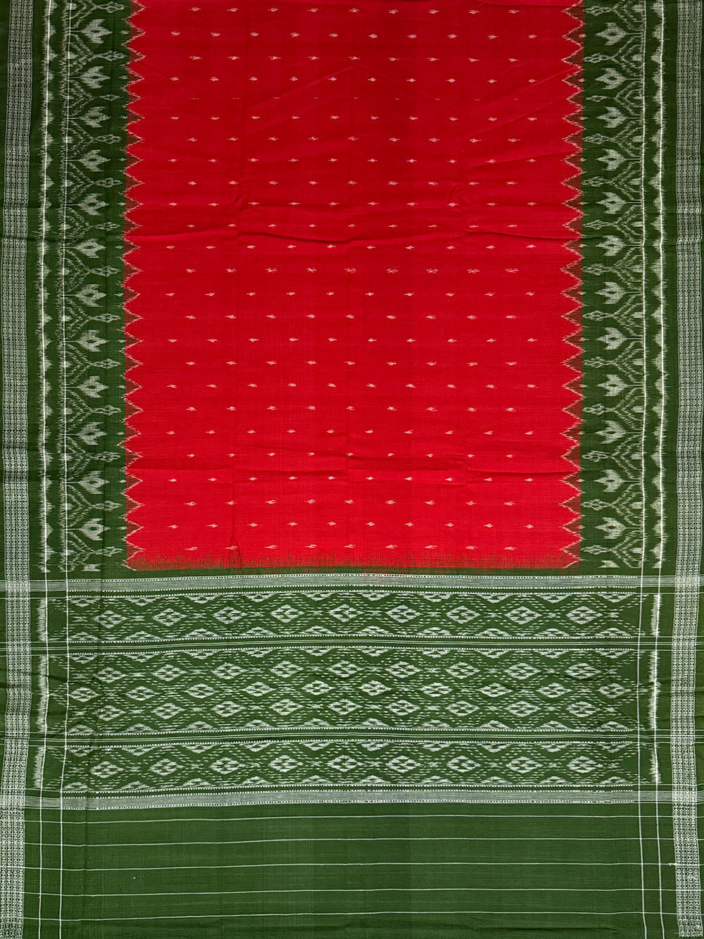 Moss Green and Red Sambalpuri Handloom Cotton Dress Material
