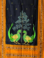 Mustard Yellow and Black Hand Painted Pattachitra Dress Material with Patchwork Dupatta