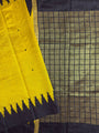 Mustard Yellow and Black Pure Raw Silk Handloom Saree with Temple Border