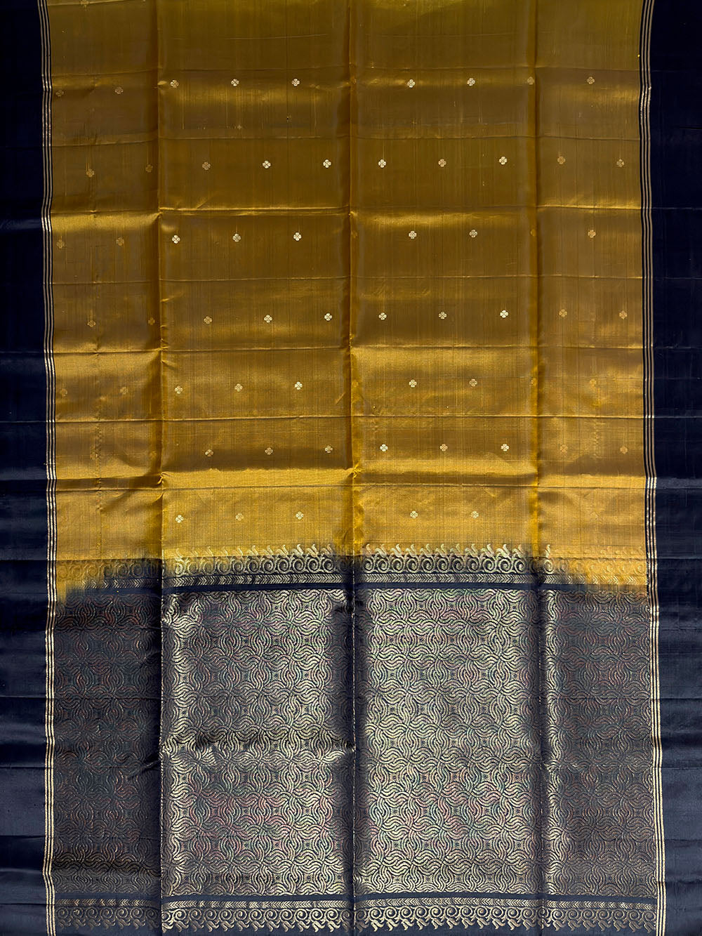 Mustard Yellow and Black Pure Soft Silk Handloom Saree