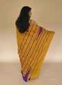 Mustard Yellow and Purple Pure Raw Silk Handloom Saree with Temple Border