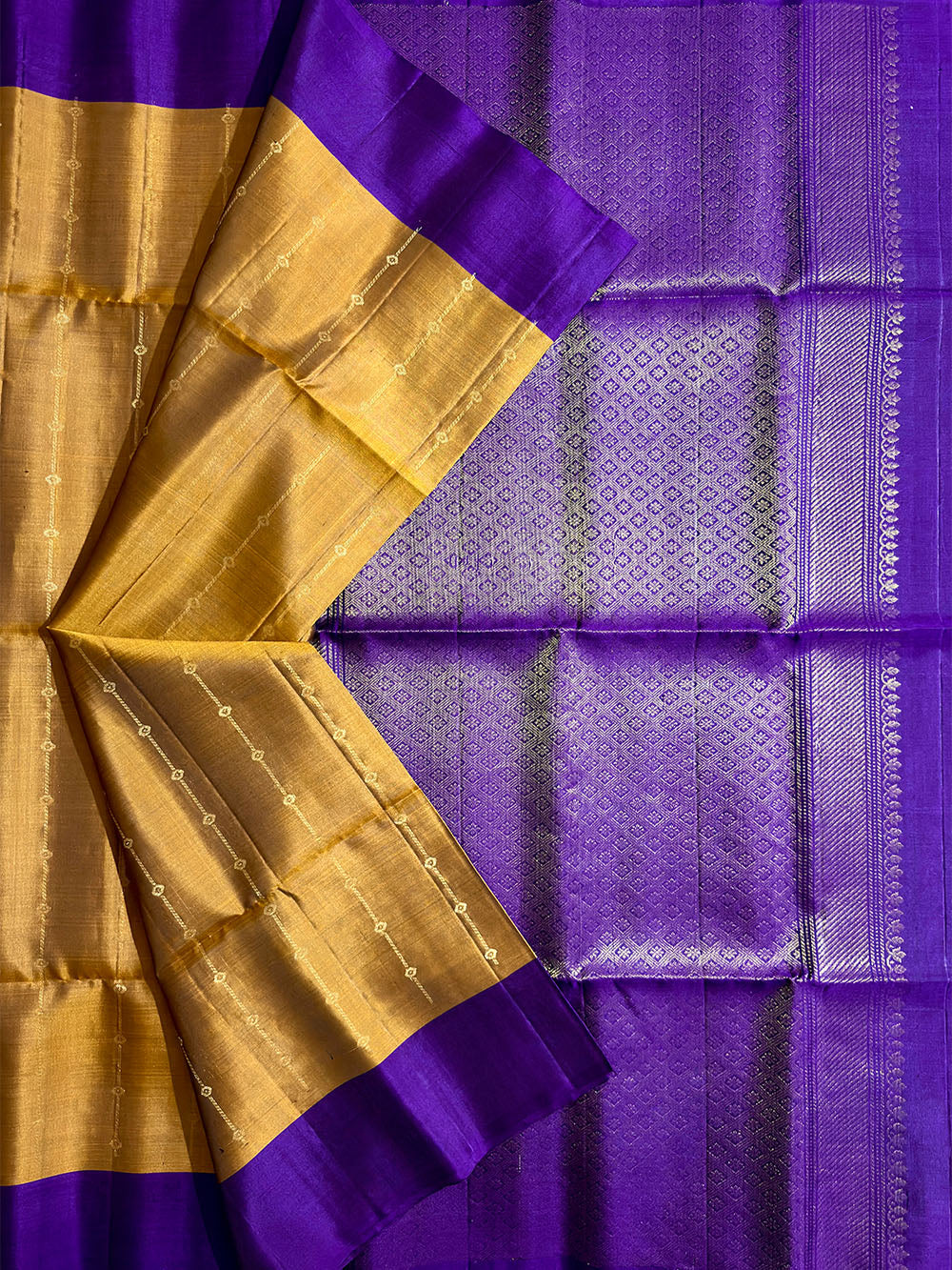 Mustard Yellow and Purple Pure Soft Silk Handloom Saree