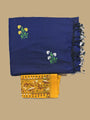 Navy Blue Cotton Handloom Saree with Yellow Contrast Kantha Stitch Blouse