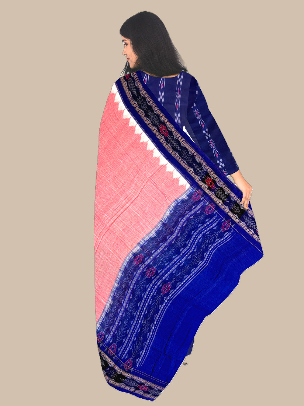 Navy Blue and Baby Pink Sambalpuri Handloom Cotton Dress Material