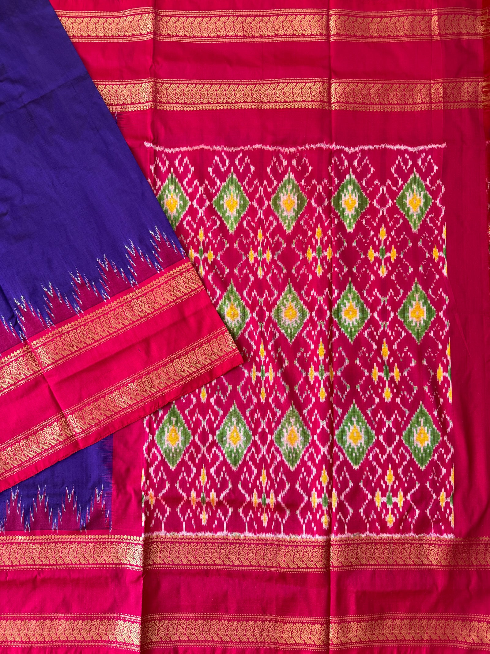Navy Blue and Pink Pochampally Pure Silk Handloom Saree