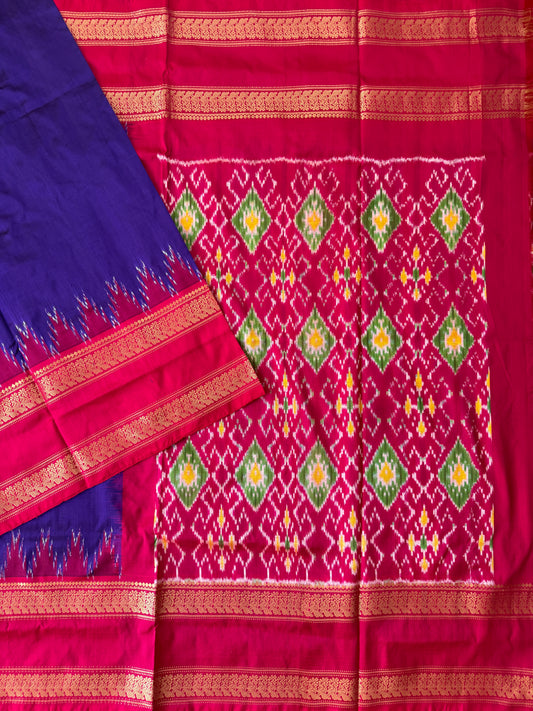 Navy Blue and Pink Pochampally Pure Silk Handloom Saree