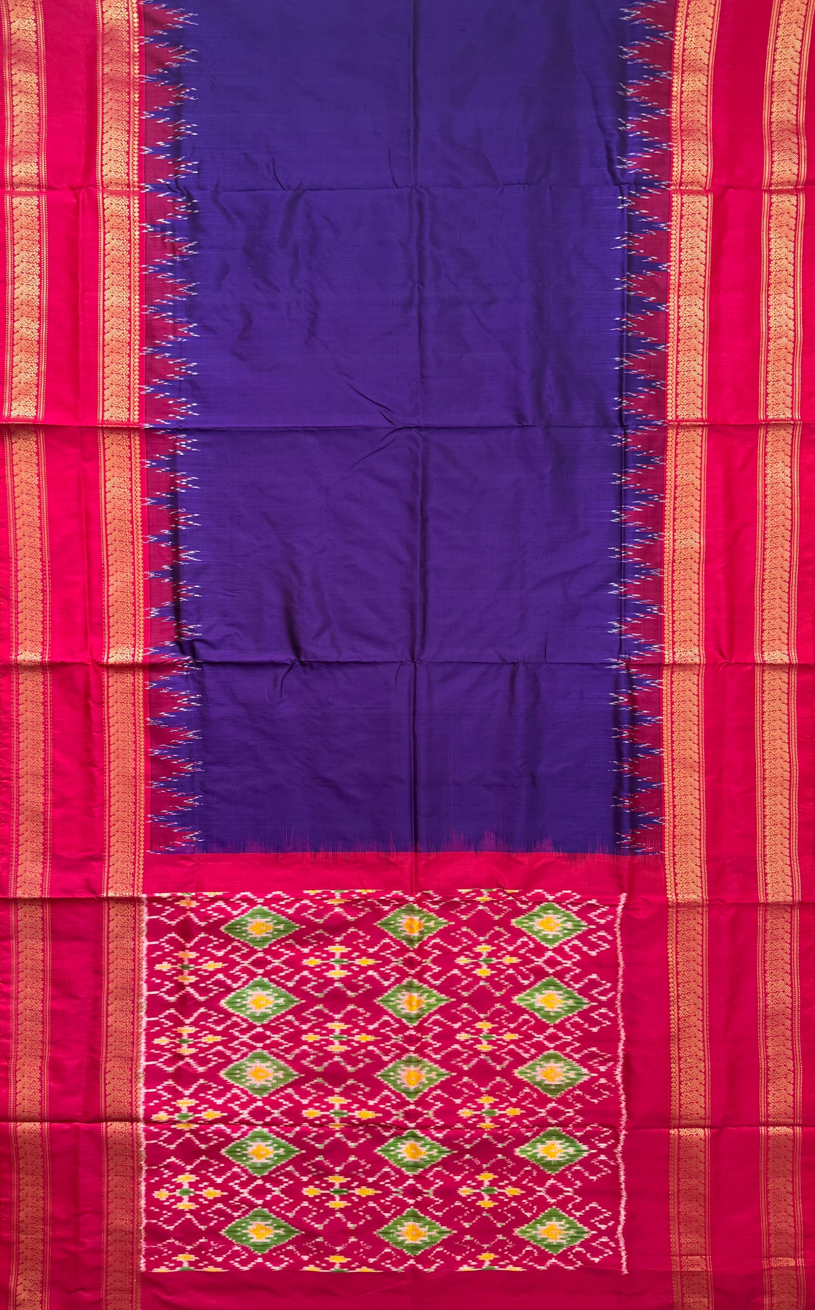 Navy Blue and Pink Pochampally Pure Silk Handloom Saree