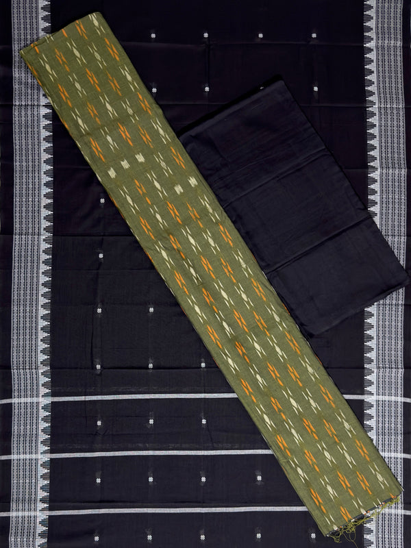 Olive Green and Black Nuapatna Handloom Cotton Dress Material