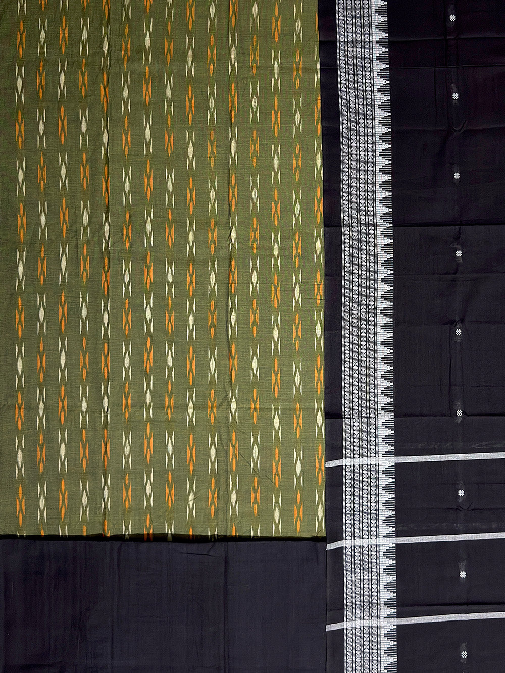Olive Green and Black Nuapatna Handloom Cotton Dress Material
