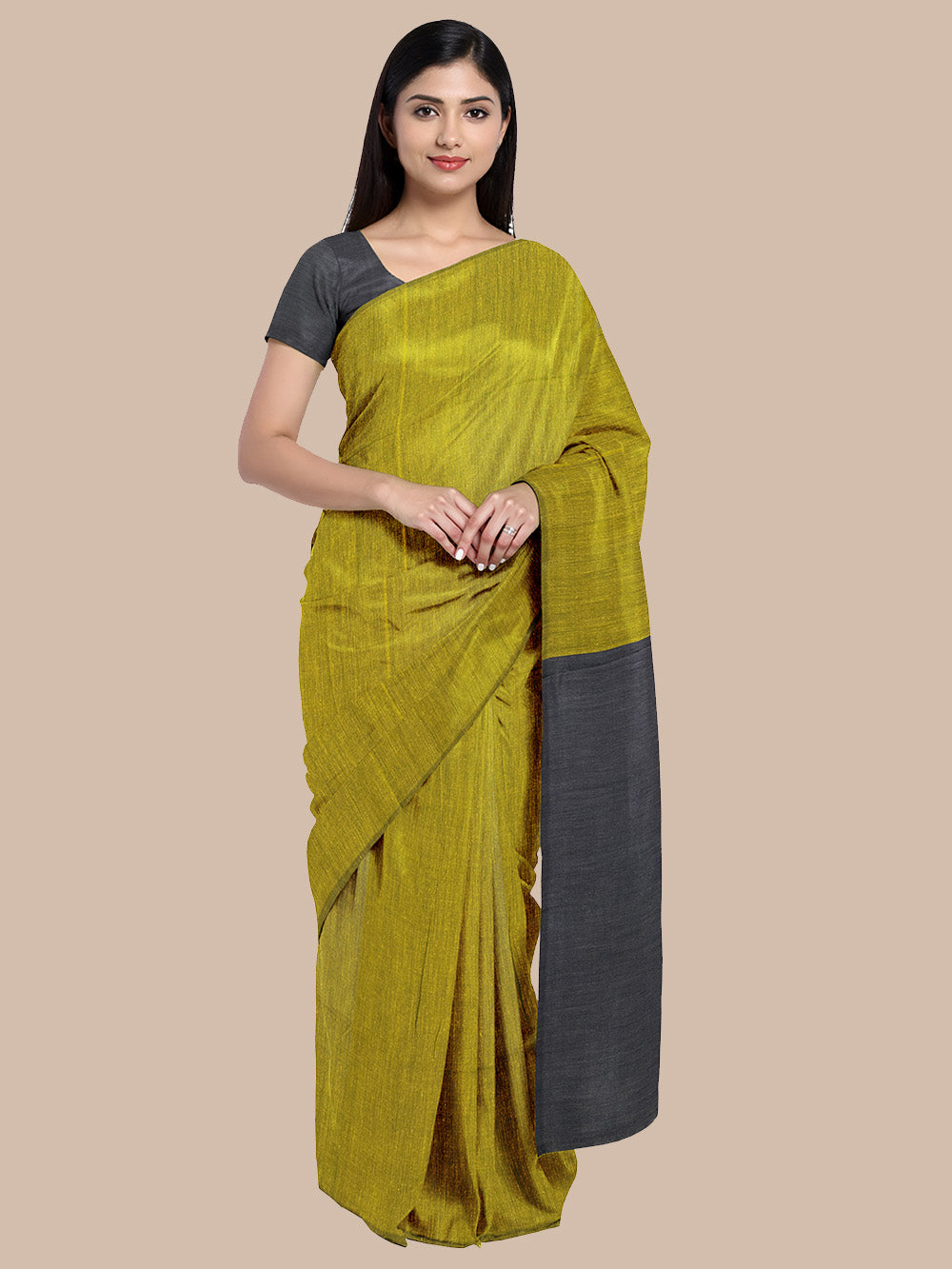 Olive Green and Grey Khadi Cotton Handloom Saree