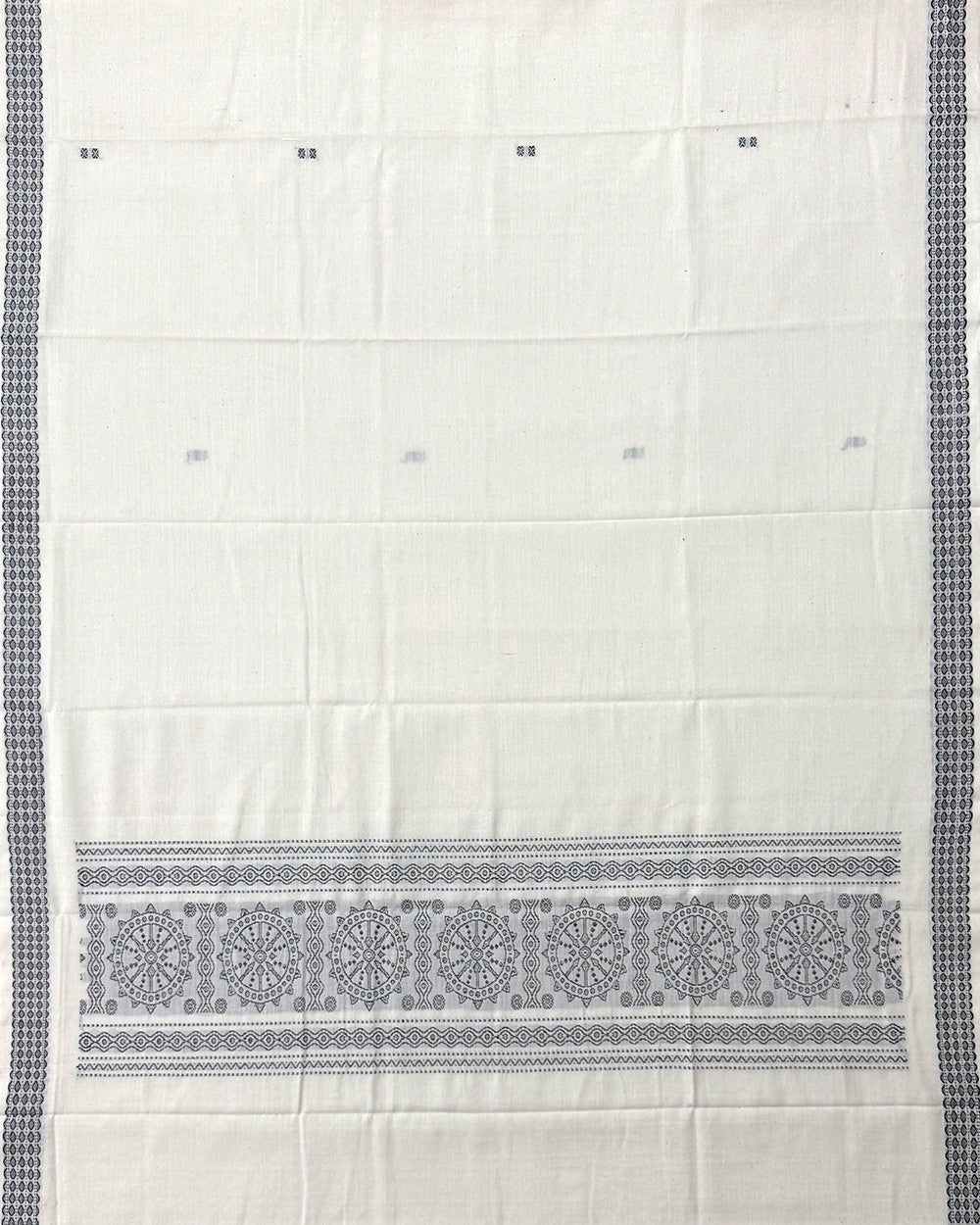 Olive Green and White Sambalpuri Handloom Cotton Dress Material