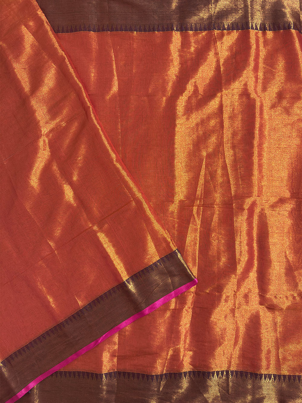 Orange Handloom Cotton Tissue Saree