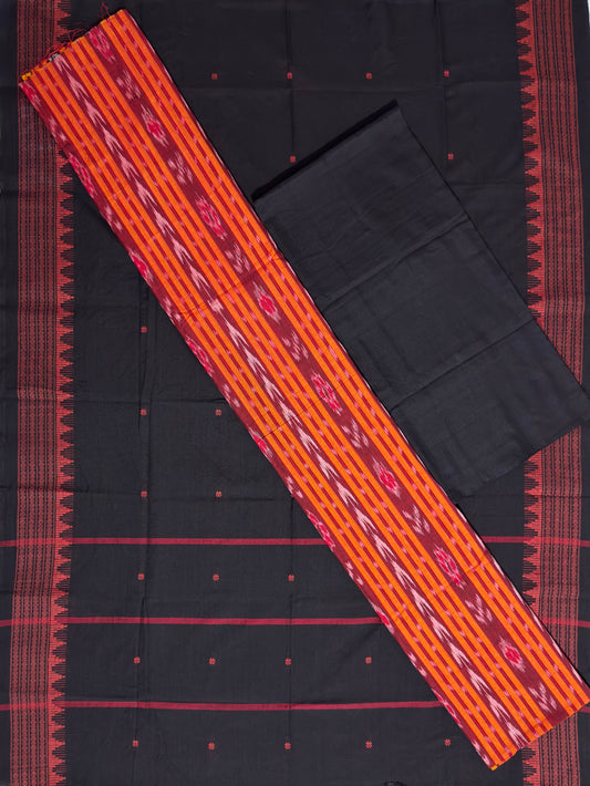Orange and Black Nuapatna Handloom Cotton Dress Material