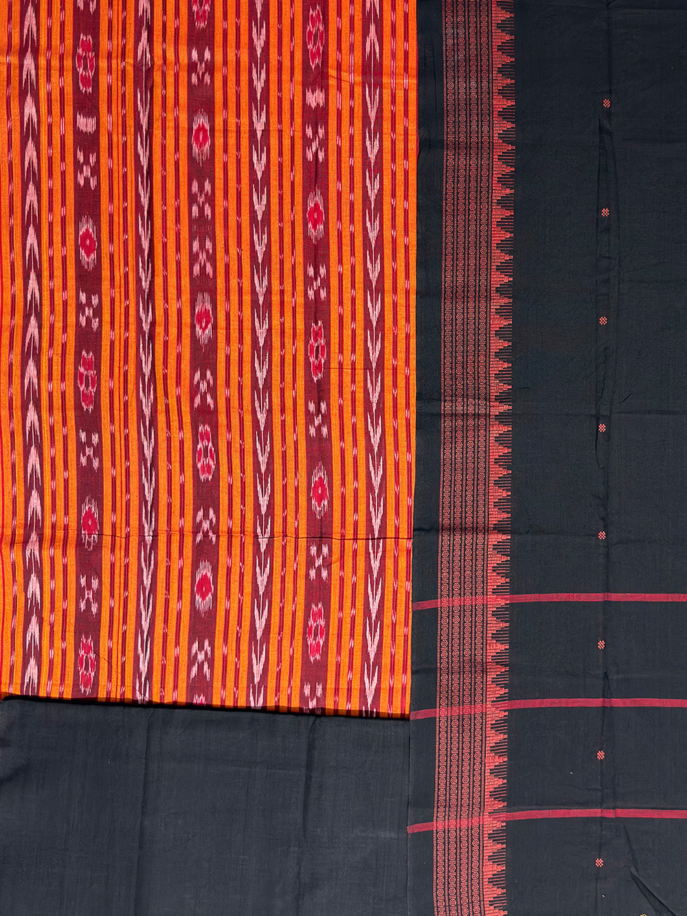 Orange and Black Nuapatna Handloom Cotton Dress Material