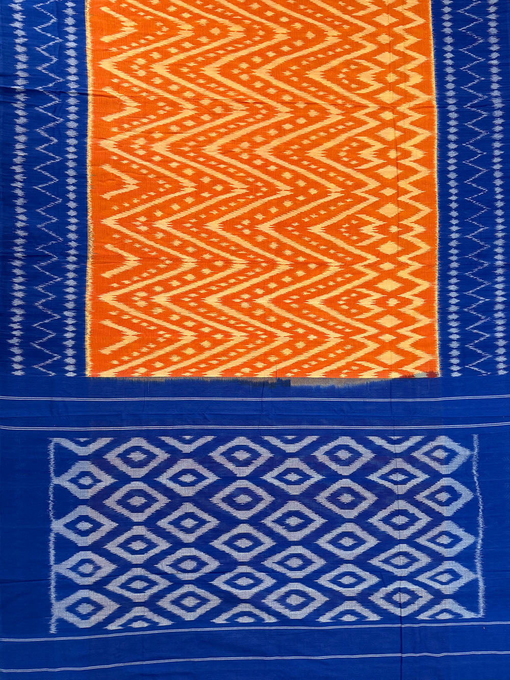 Pochampally Pattern Orange and Blue Pochampally Mercerised Cotton Handloom Saree in Ikkat ...