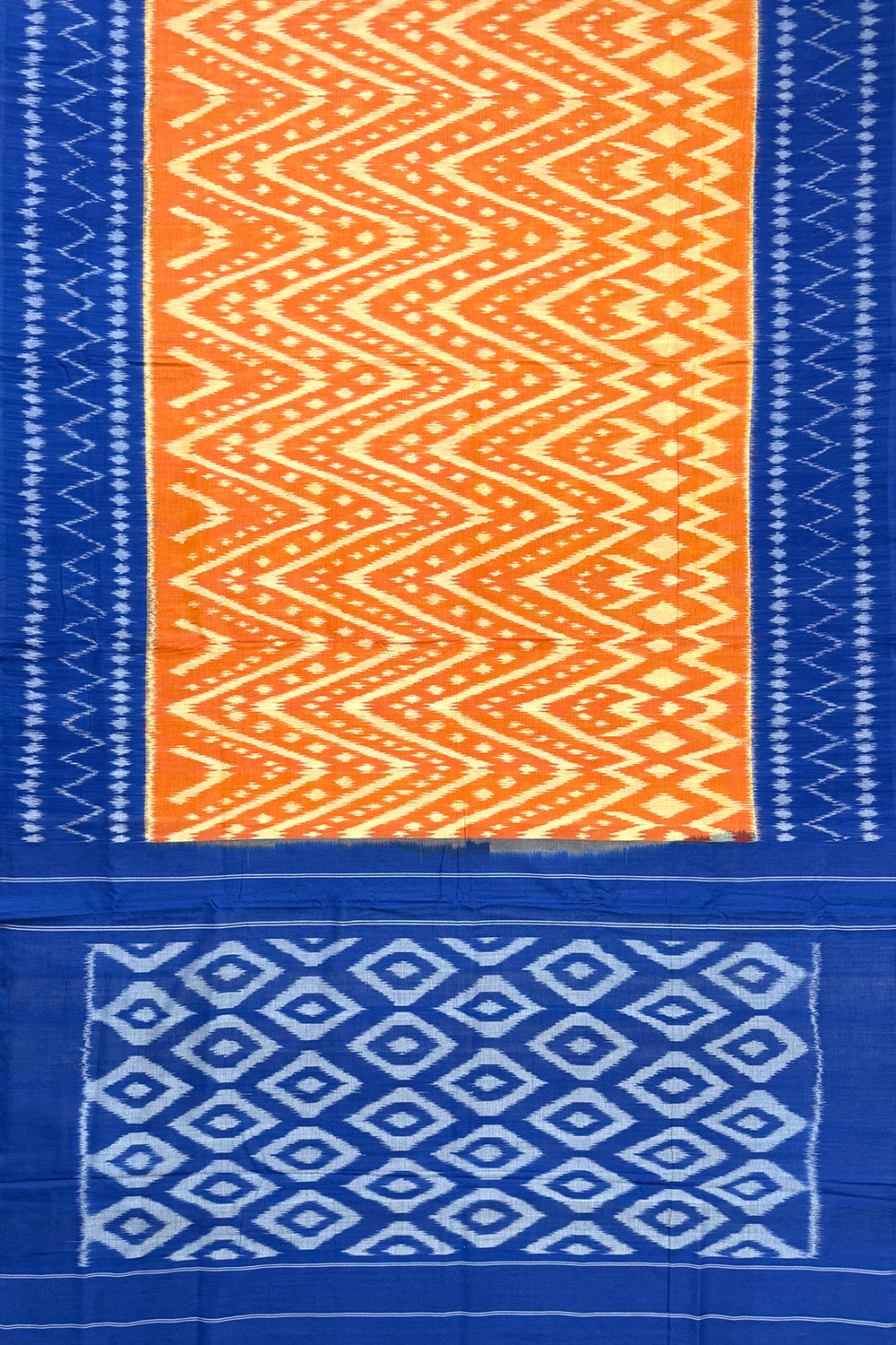 Orange and Blue Pochampally Mercerised Cotton Handloom Saree in Ikkat Pattern