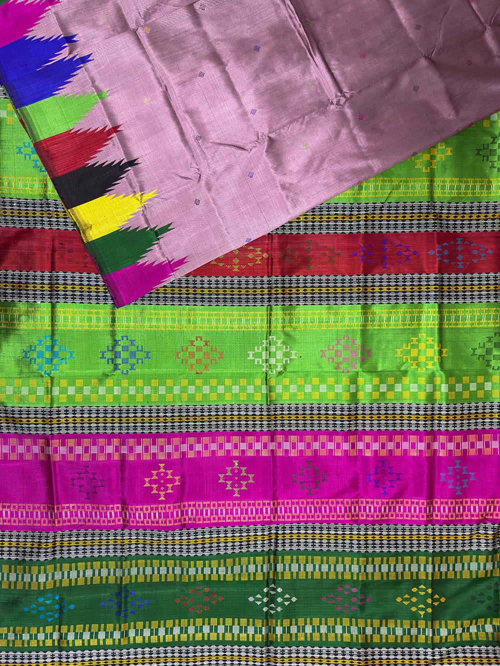 Pastel Pink Double Pallu Handloom Berhampuri Pure Silk Patta Saree