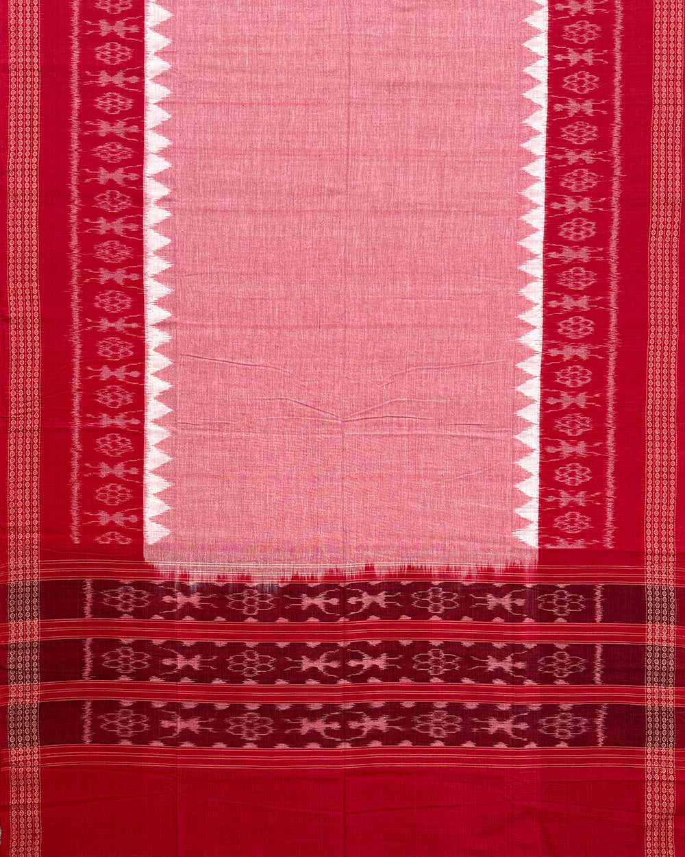 Peach and Red Sambalpuri Handloom Cotton Dress Material