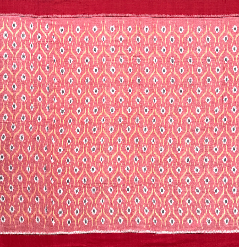 Peach and Red Sambalpuri Handloom Cotton Dress Material