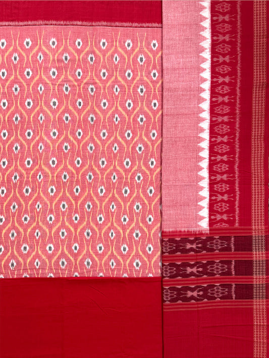 Peach and Red Sambalpuri Handloom Cotton Dress Material
