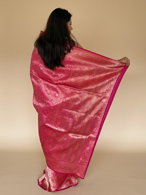 Pink All over Jaal Banarasi Katan Silk Saree