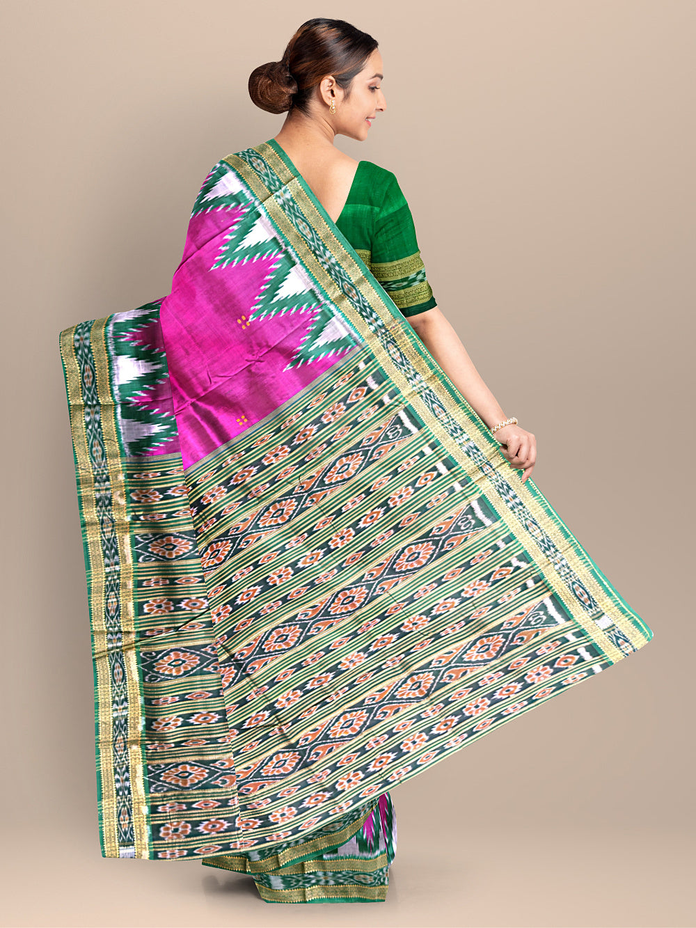 Pink and Green Handloom Khandua Patta Saree