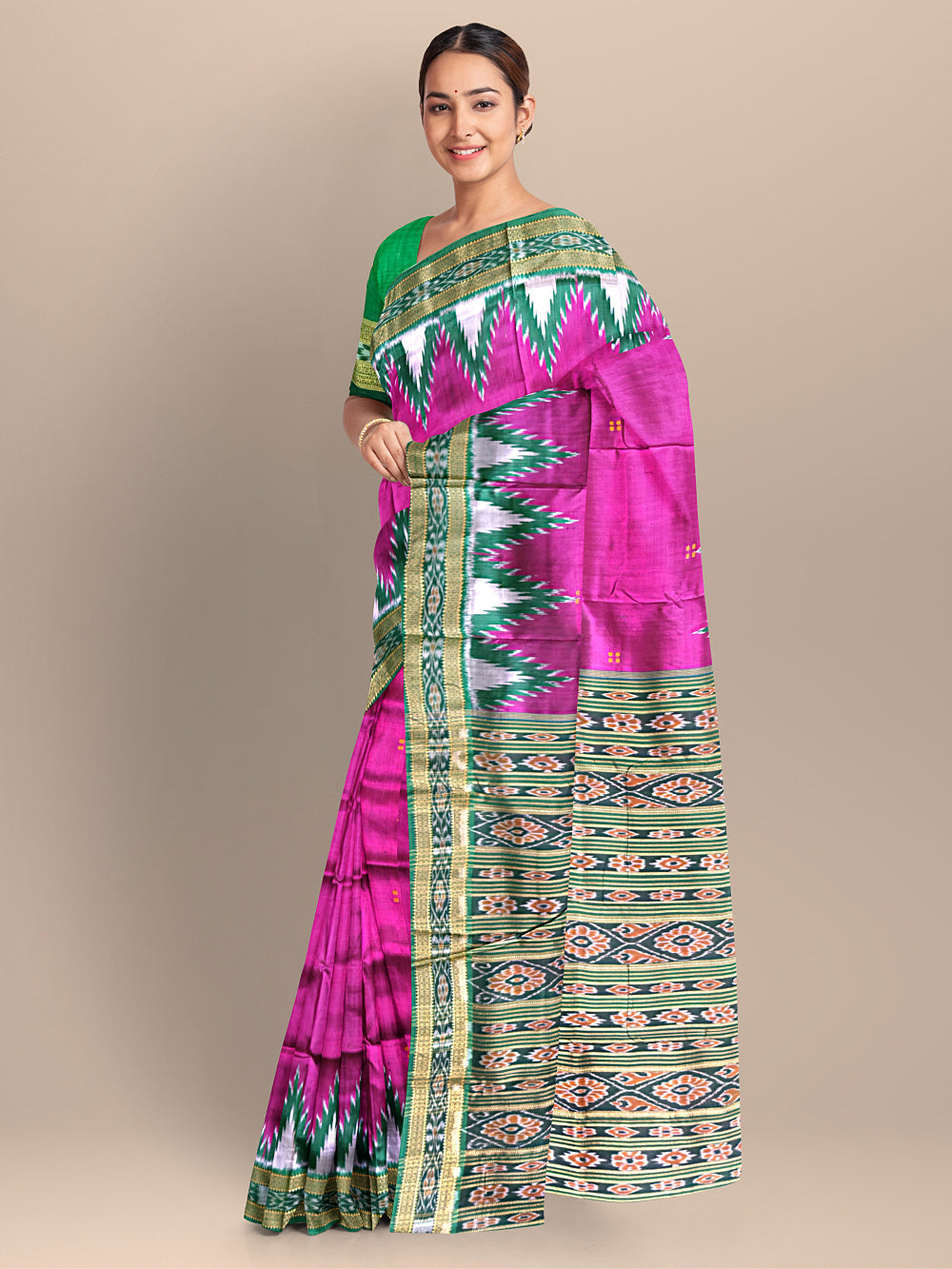 Pink and Green Handloom Khandua Patta Saree