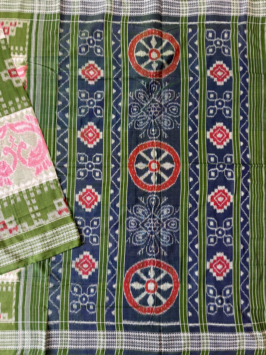 Pink, Green and Blue Handloom Cotton Sambalpuri Saree