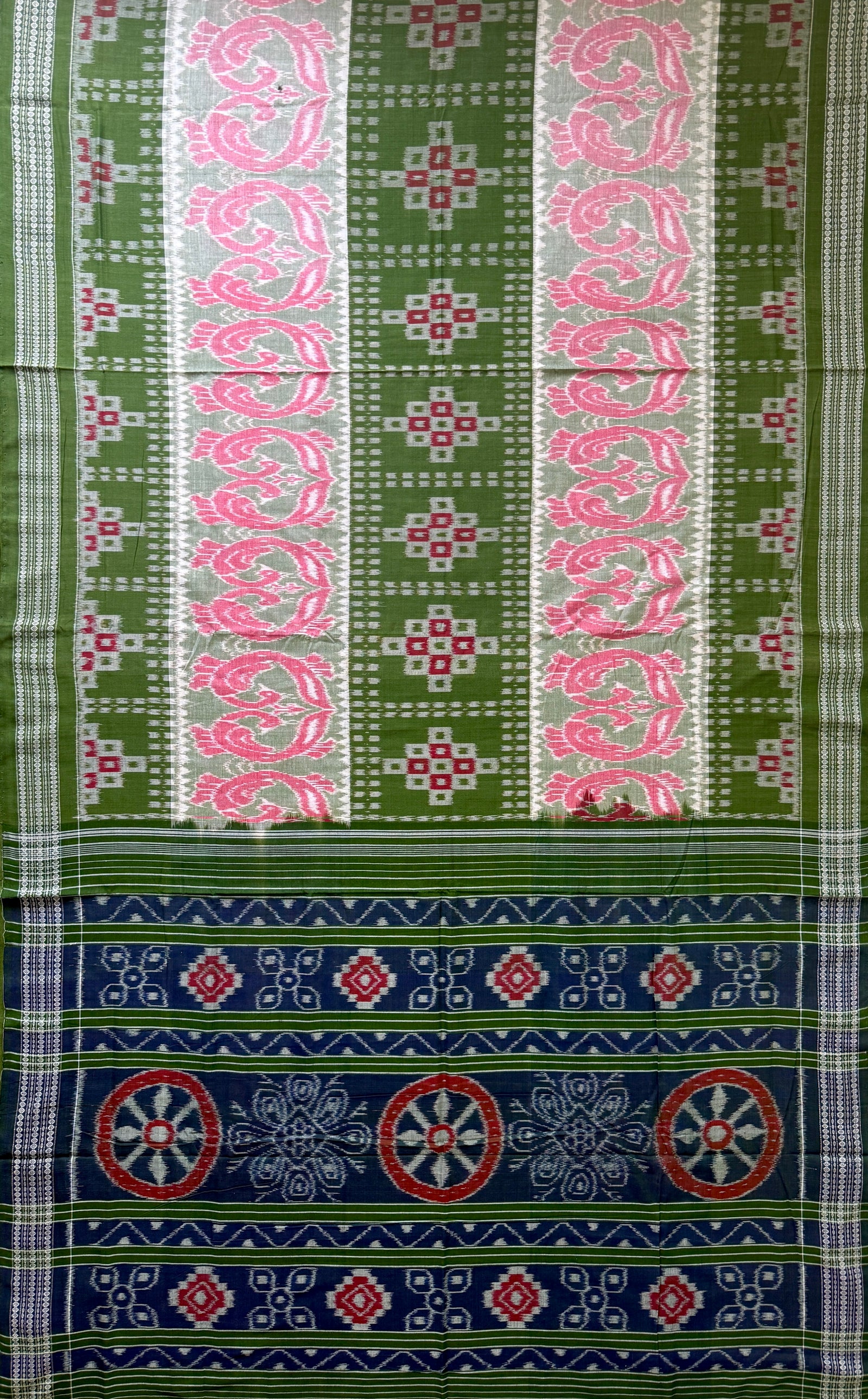 Pink, Green and Blue Handloom Cotton Sambalpuri Saree
