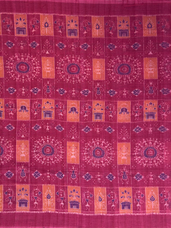 Pink, Peach and Navy Blue Sambalpuri Handloom Cotton Dress Material