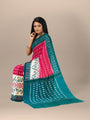 Pink & Teal Pochampally Mercerised Cotton Handloom Saree in Ikkat Pattern