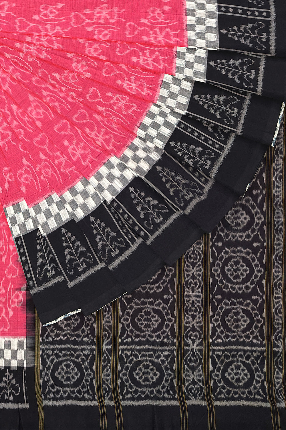 Pink and Black Handloom Cotton Sambalpuri Saree