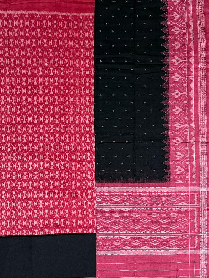 Pink and Black Sambalpuri Handloom Cotton Dress Material