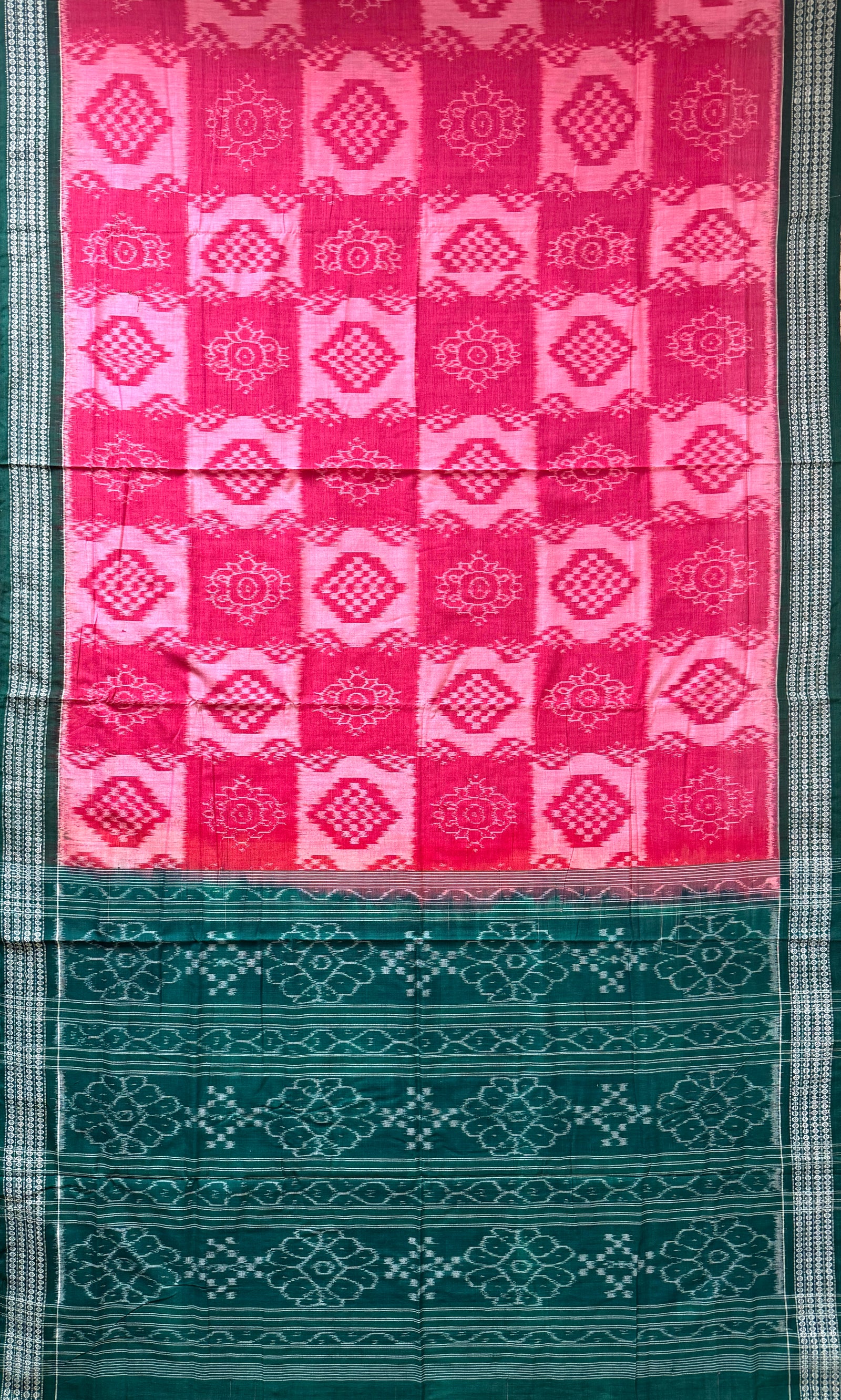 Pink and Green Handloom Cotton Sambalpuri Saree
