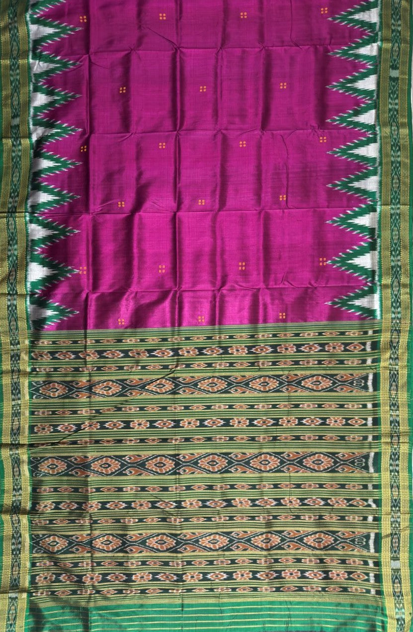 Pink and Green Pure Silk Handloom Khandua Patta Saree