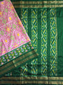 Pink and Green Pochampally Pure Silk Handloom Saree in Patola Pattern