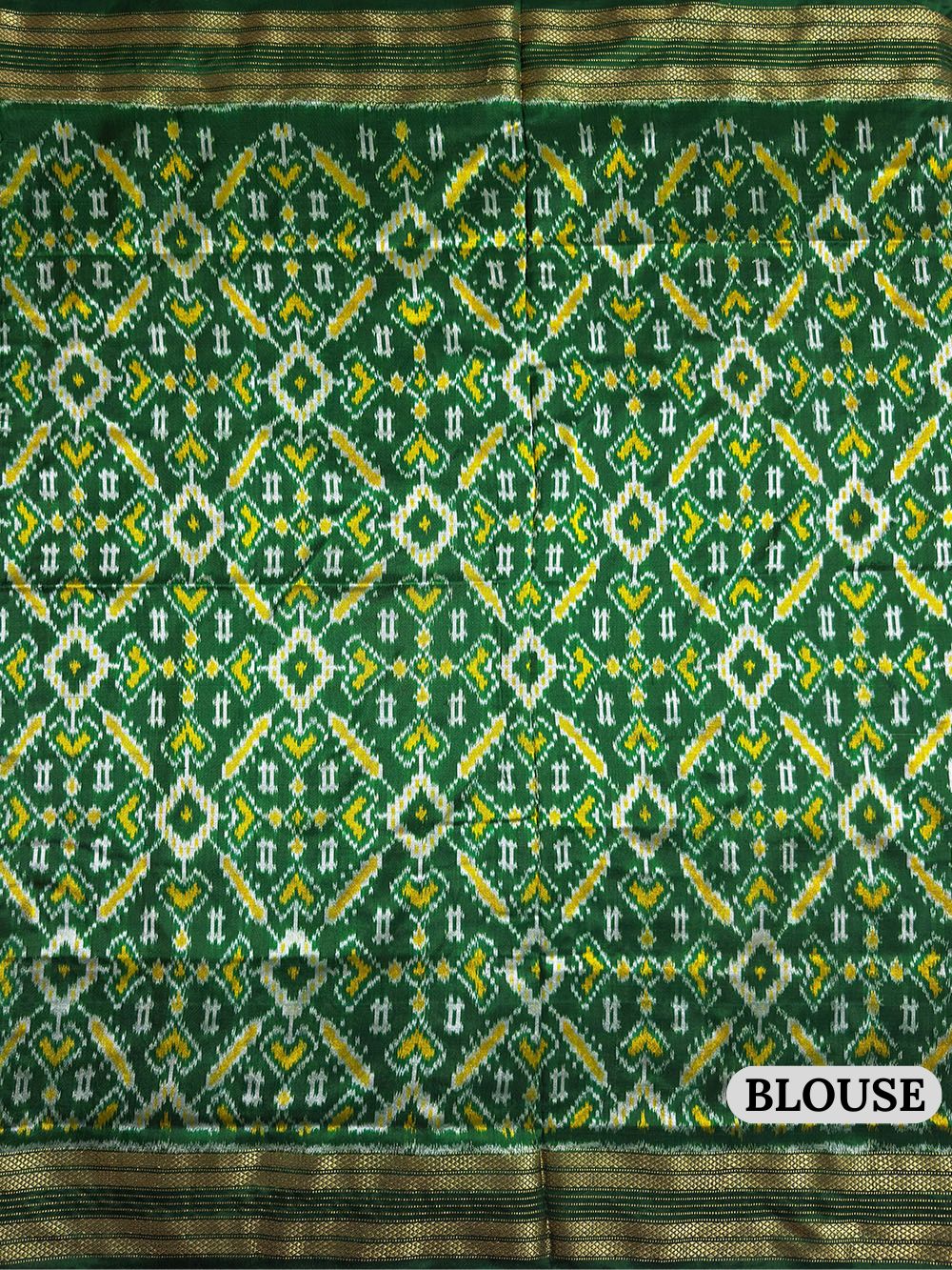 Pink and Green Pochampally Pure Silk Handloom Saree in Patola Pattern