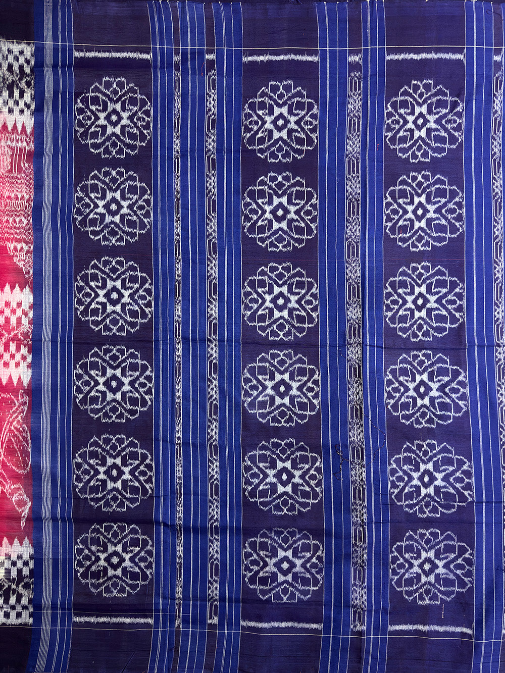 Pink and Navy Blue Sambalpuri Handloom Cotton Saree