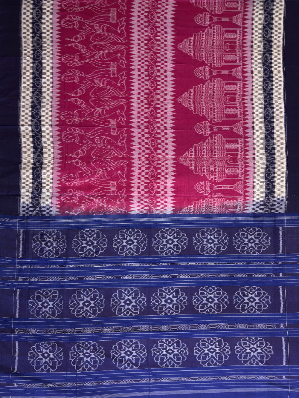 Pink and Navy Blue Sambalpuri Handloom Cotton Saree