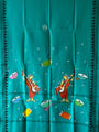 Pink and Teal Hand Painted Pattachitra Dress Material