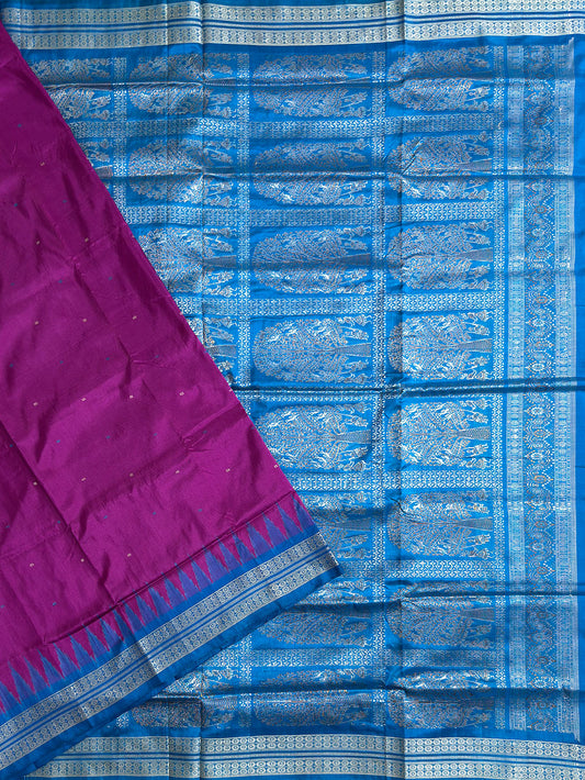 Pink and Turquoise Blue Pure Sambalpuri Silk Handloom Saree