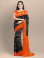 Black and Orange Pochampally Mercerised Cotton Handloom Saree in Ikkat Pattern