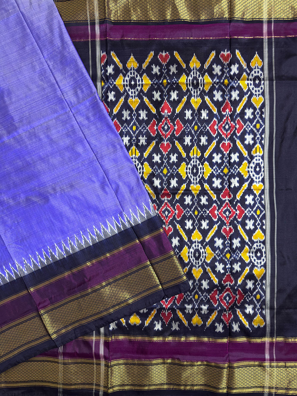 Powder Blue Pochampally Pure Silk Handloom Saree in Patola Pattern