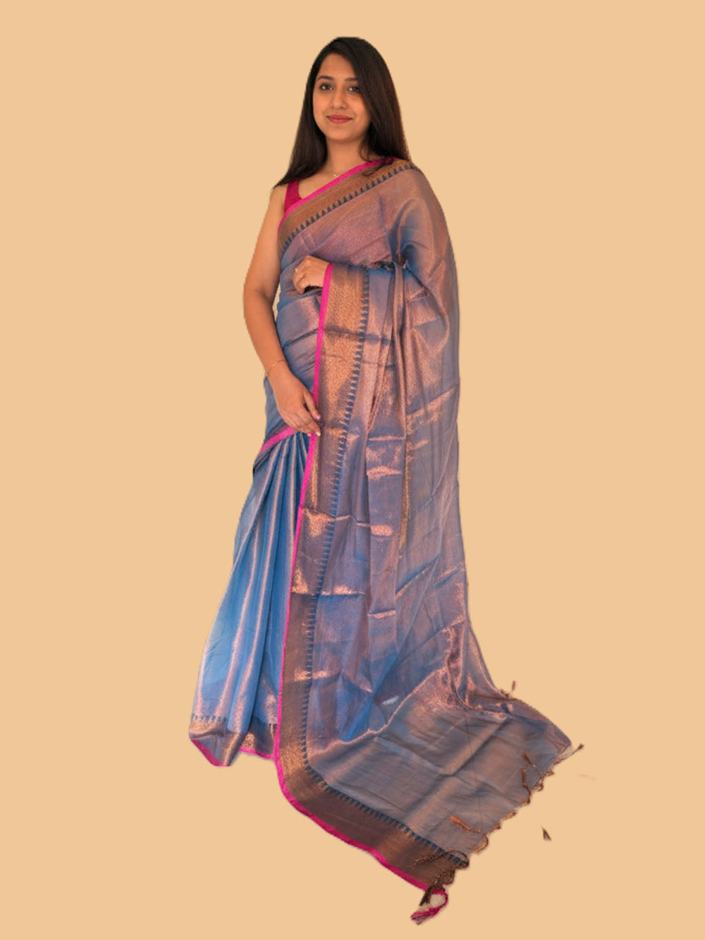 Purple Handloom Cotton Tissue Saree