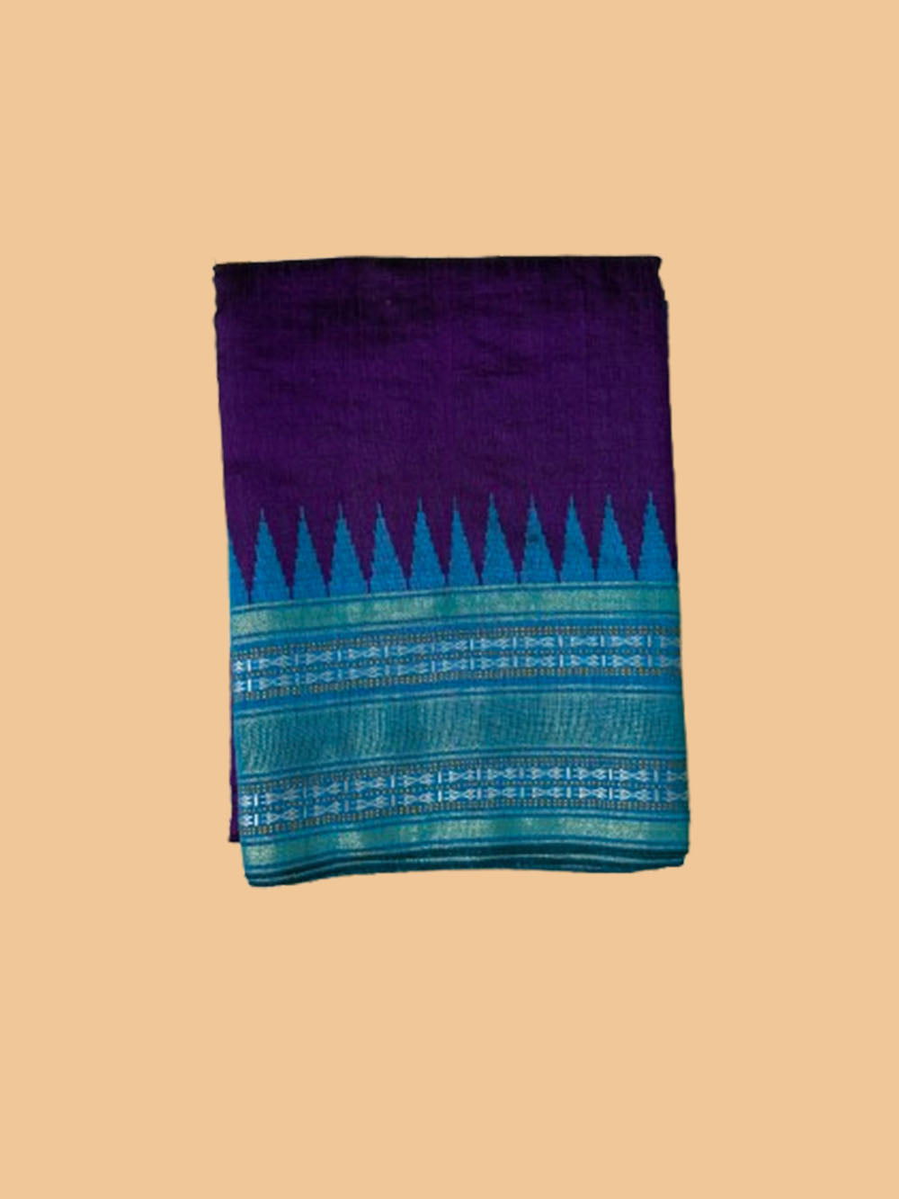 Purple and Turquoise Blue Pure Raw Silk Handloom Saree with Vidharva Border