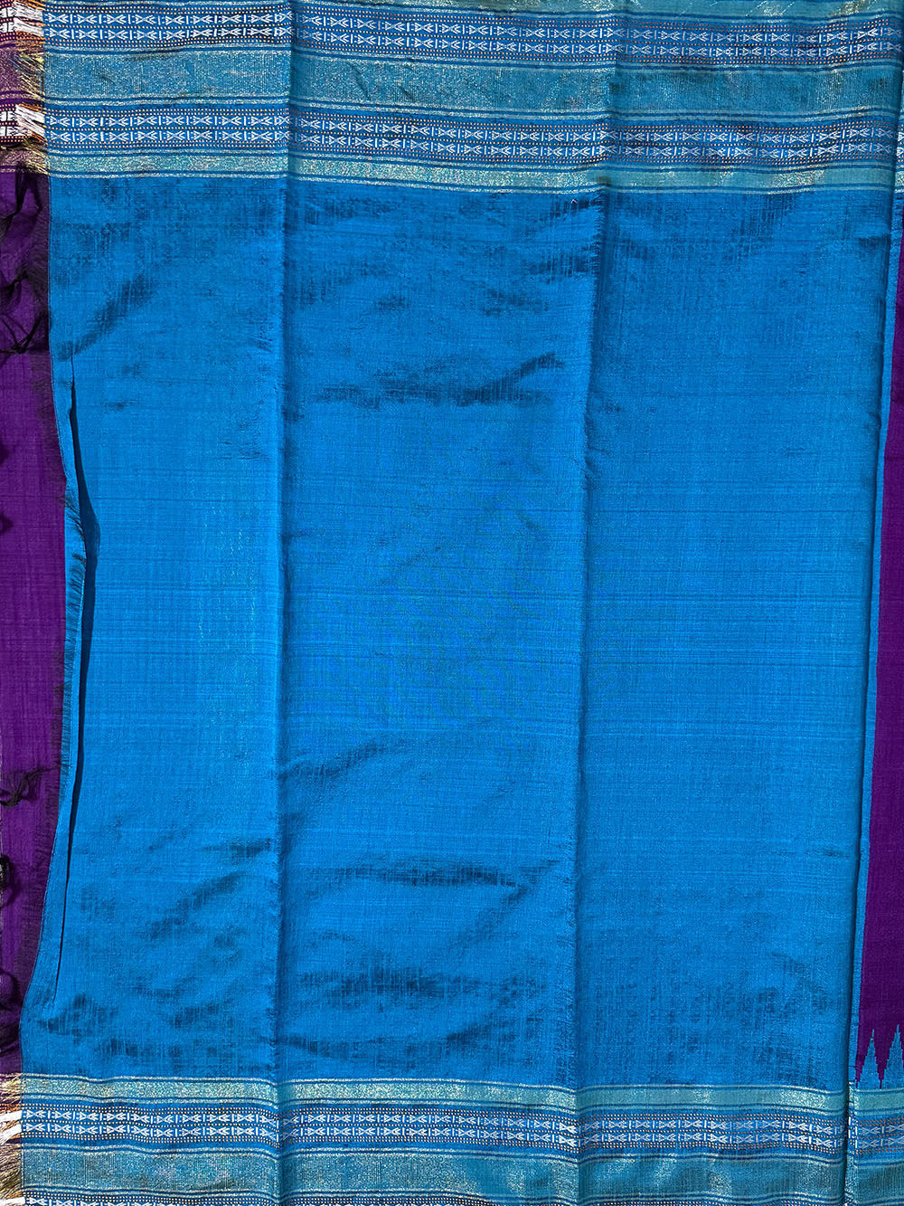 Purple and Turquoise Blue Pure Raw Silk Handloom Saree with Vidharva Border