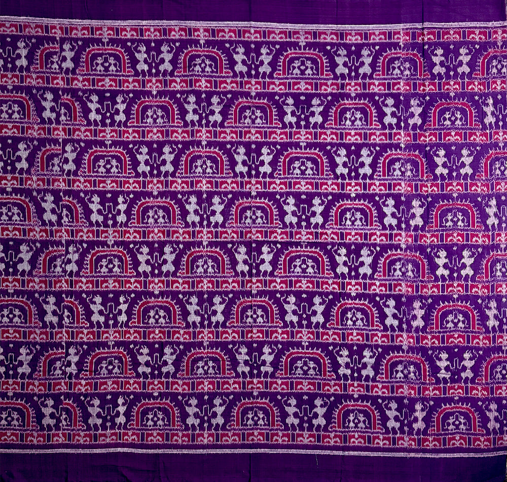 Purple and Black Sambalpuri Handloom Cotton Dress Material in Tribal Pattern