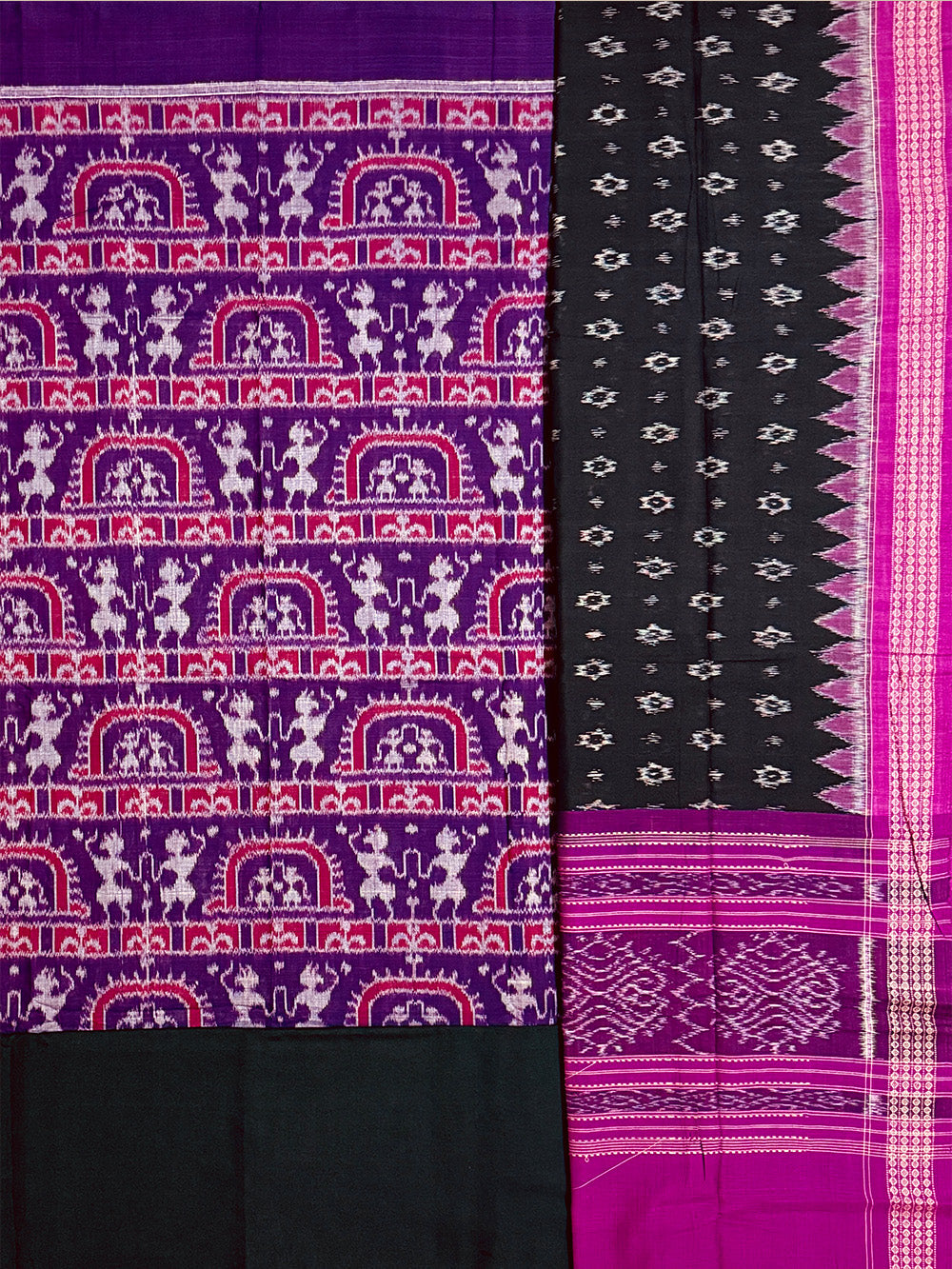 Purple and Black Sambalpuri Handloom Cotton Dress Material in Tribal Pattern