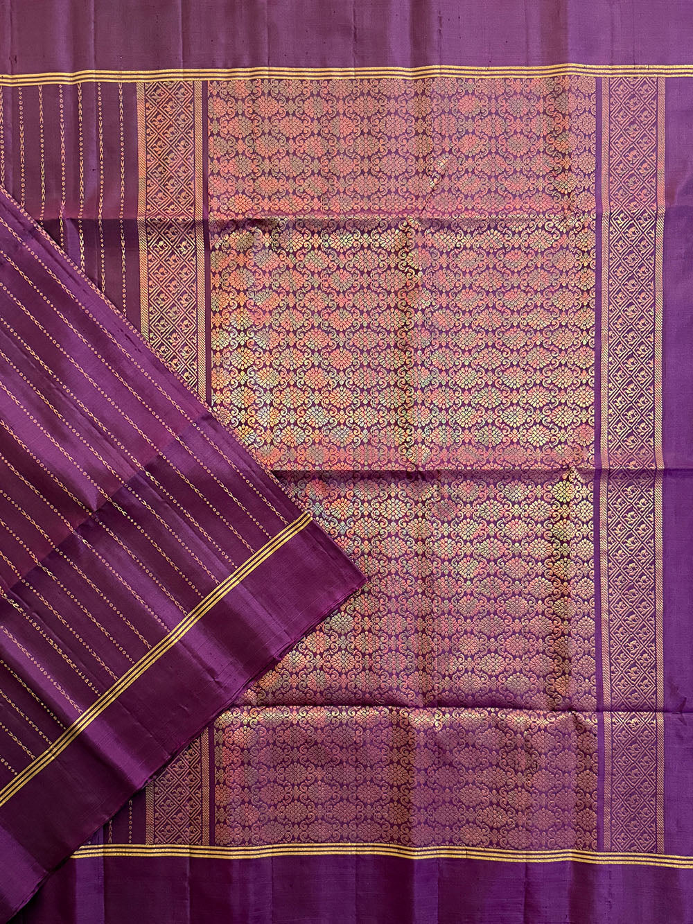 Purple and Golden Stripes Pattern Pure Soft Silk Handloom Saree