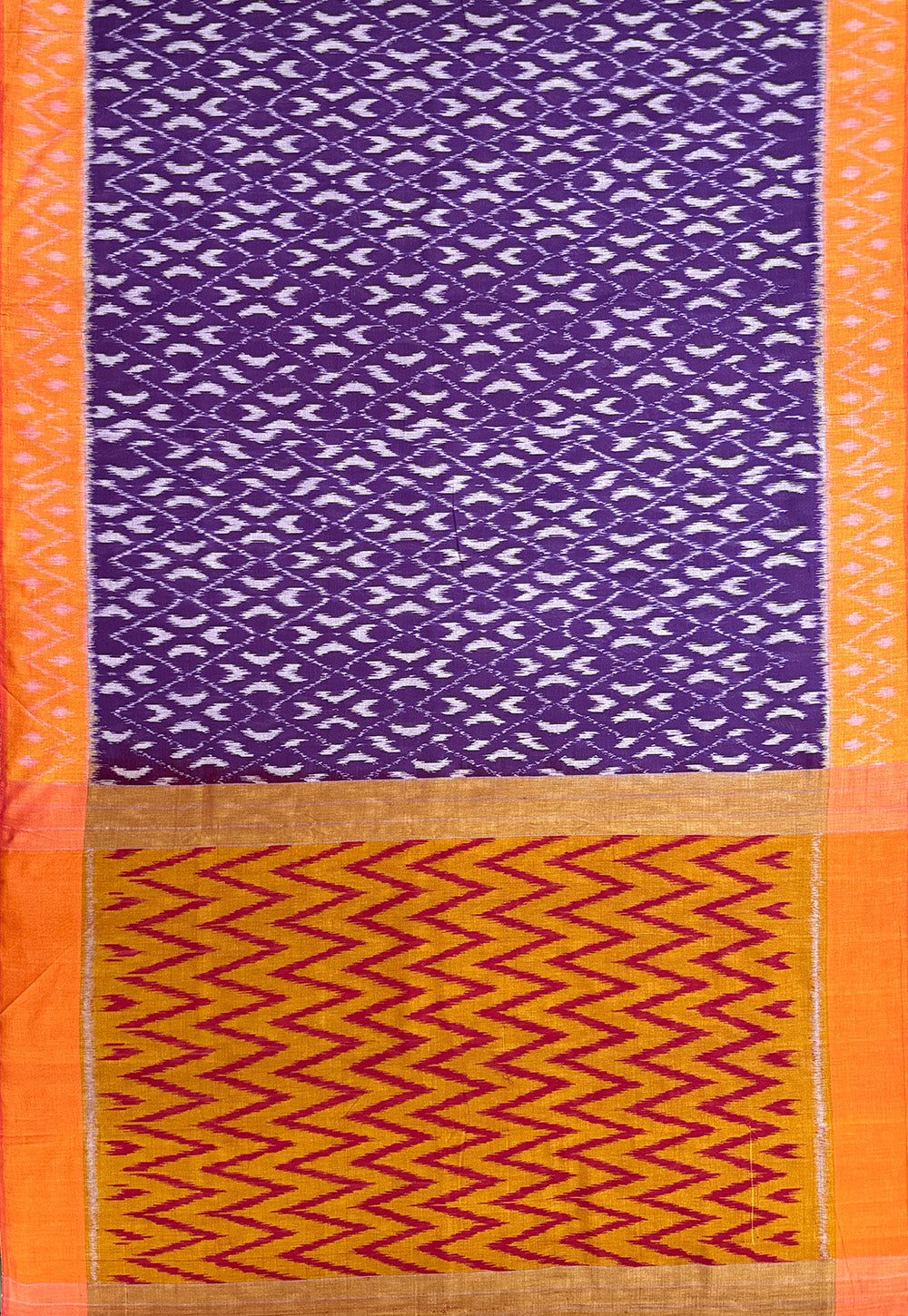 Purple and Orange Pochampally Mercerised Cotton Handloom Saree in Ikkat Pattern